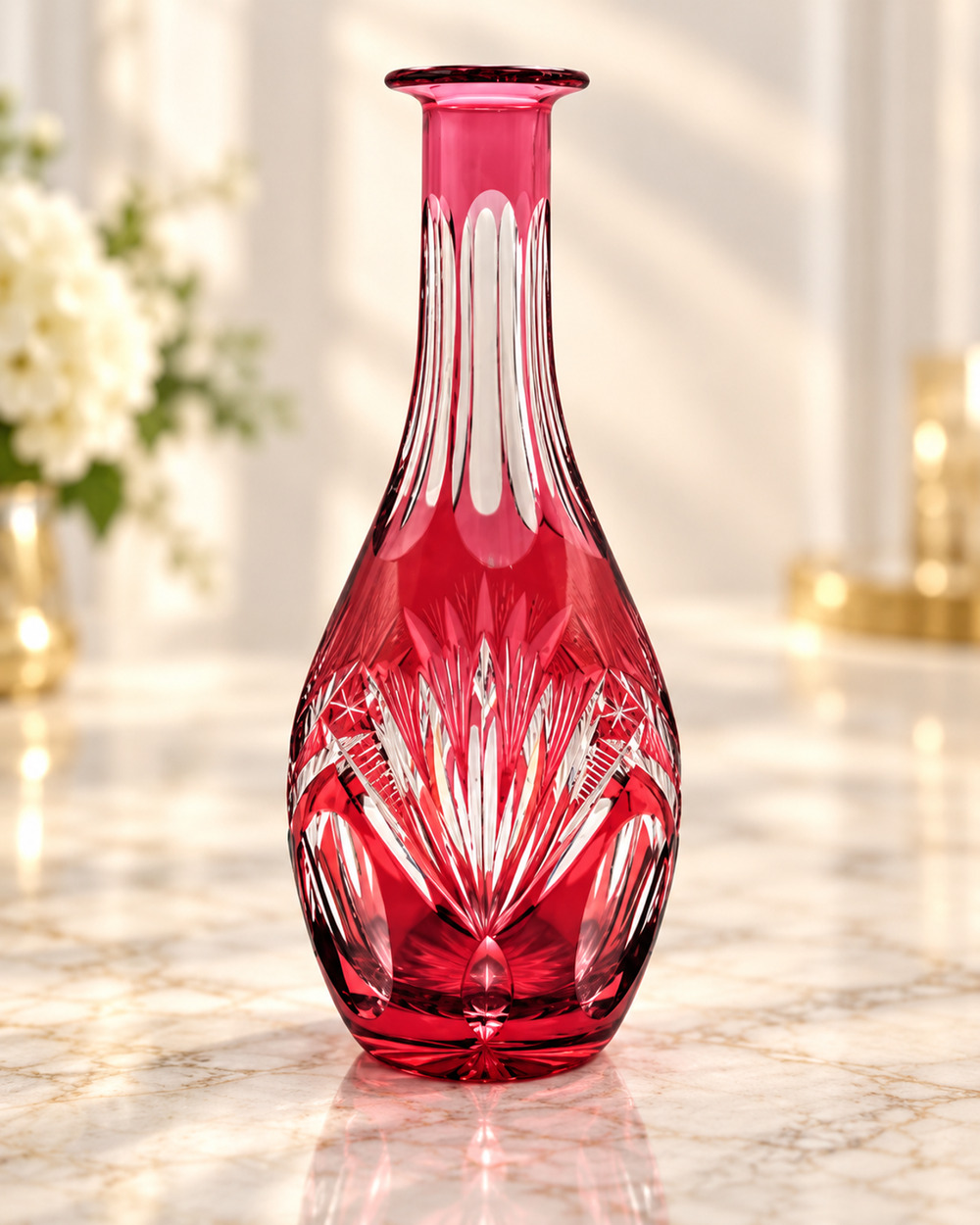 Vintage Nachtmann Nierstein Ruby Cut Crystal Decanter Bavaria Germany No Stopper